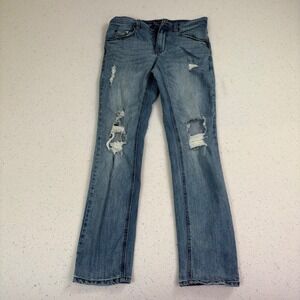 EMPYRE Y2K Distressed Straight Leg Jeans Medium Wash Ripped Knee Grunge Skate 32